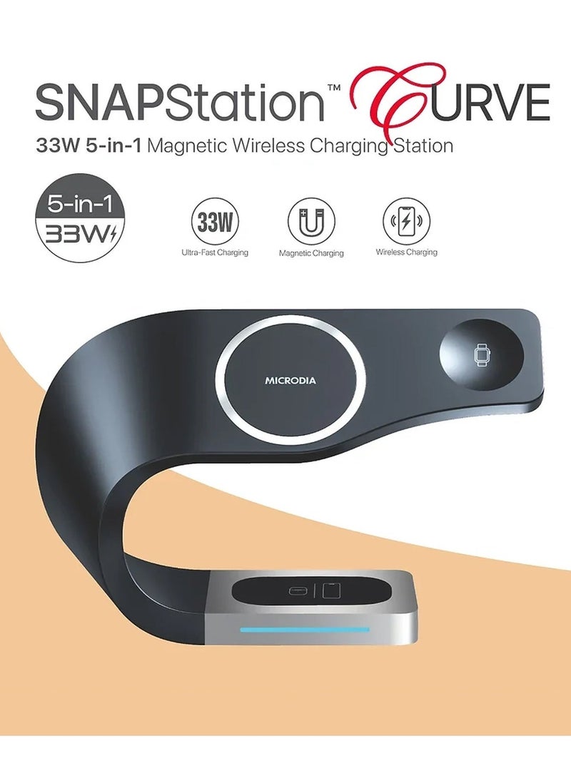 MICRODIA 【Microdia】 SNAPStation™ Curve 5-in-1 Magnetic Wireless Charging Station - 15W Fast Charge Dock for iPhone 15/14/13/12, Apple Watch & AirPods - - Image 2